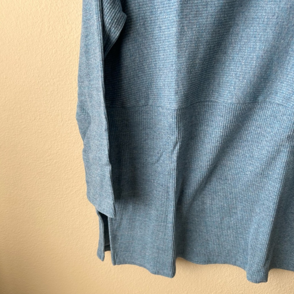 J.Jill Hooded Split-Neck Sweater Tunic Blue Heather Side-Slit Size Petite Medium - Picture 6 of 16